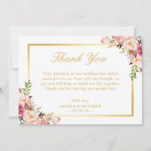 Elegant Blush Roze Bloemen Goud Lijst Dank u Bedankkaart (Voorkant)