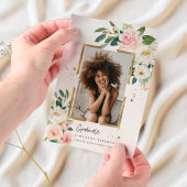 Elegant Blush Roze Bloemen Goud Lijst Vellum Uitnodigingen