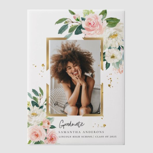 Elegant Blush Roze Bloemen Goud Lijst Vellum Uitnodigingen (Voorkant)