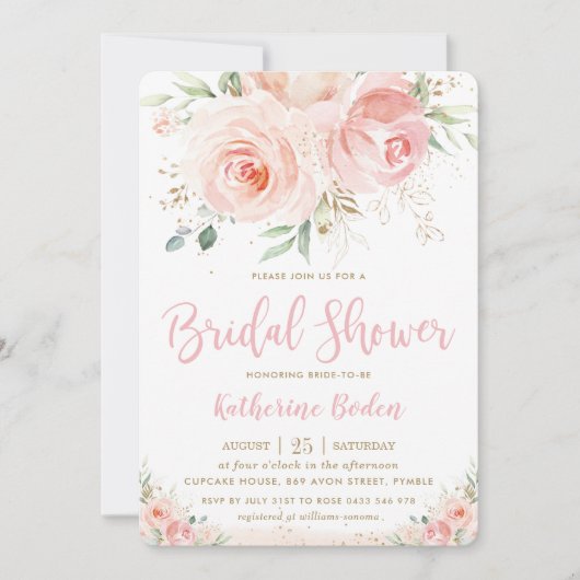 Elegant Blush Roze Bloemen Goud Meisje Vrijgezelle Kaart (Voorkant)