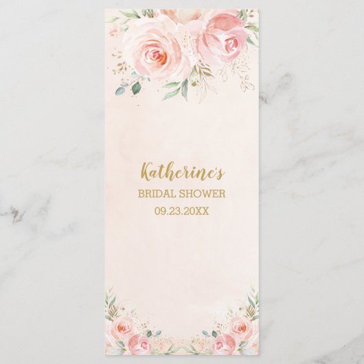 Elegant Blush Roze Bloemen Goud Vrijgezellenfeest  Programmakaart (Achterkant)