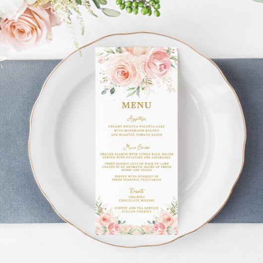 Elegant Blush Roze Bloemen Goud Vrijgezellenfeest  Programmakaart