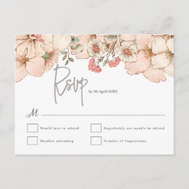 Elegant Blush Roze Bloemen Grijs Script Bruiloft R Briefkaart