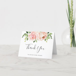 Elegant Blush Roze Bloemen Groen Bruiloft Bedankkaart