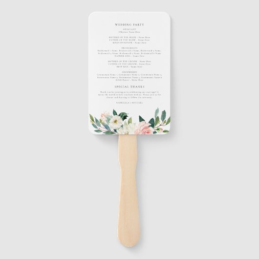 Elegant Blush Roze Bloemen Groen Bruiloft Programm Handwaaier (Achterkant)