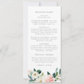 Elegant Blush Roze Bloemen Groen Bruiloft Programm Kaart (Achterkant)
