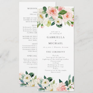 Elegant Blush Roze Bloemen Groen Bruiloft Programm Kaart