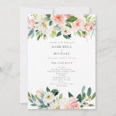 Elegant Blush Roze Bloemen Groen Bruiloft Programm Kaart (Voorkant)