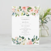 Elegant Blush Roze Bloemen Groen Bruiloft Programm Kaart (Staand voorkant)