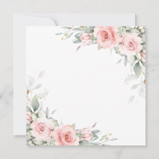 Elegant Blush Roze Bloemen Groen Bruiloft Vierkant Kaart (Achterkant)