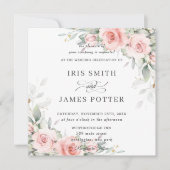 Elegant Blush Roze Bloemen Groen Bruiloft Vierkant Kaart (Voorkant)