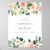Elegant Blush Roze Bloemen Groen Bruiloft Welkom Poster (Voorkant)