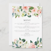 Elegant Blush Roze Bloemen Groen Diner Menu Kaart (Voorkant)