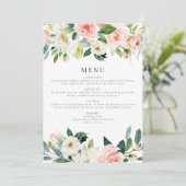 Elegant Blush Roze Bloemen Groen Diner Menu Kaart (Staand voorkant)