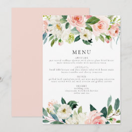 Elegant Blush Roze Bloemen Groen Diner Menu Kaart