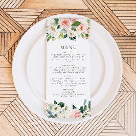 Elegant Blush Roze Bloemen Groen Diner Menu Kaart