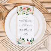 Elegant Blush Roze Bloemen Groen Diner Menu Kaart