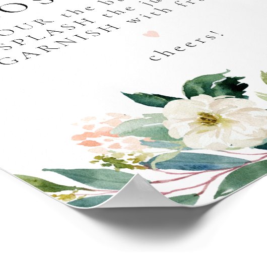 Elegant Blush Roze Bloemen Groen Mimosa Bar Teken Poster (Hoek)