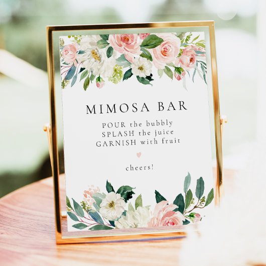 Elegant Blush Roze Bloemen Groen Mimosa Bar Teken Poster