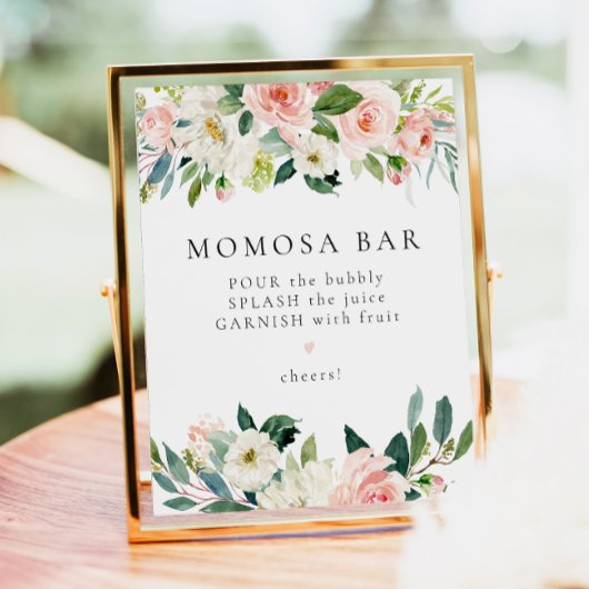Elegant Blush Roze Bloemen Groen Momosa Bar Teken Poster