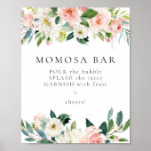 Elegant Blush Roze Bloemen Groen Momosa Bar Teken Poster (Voorkant)