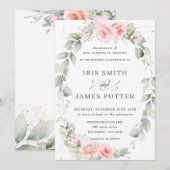 Elegant Blush Roze Bloemen Krans Blad Bruiloft Kaart (Voorkant / Achterkant)