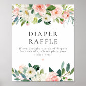 Elegant Blush Roze Bloemen Luier Raffle Baby Sign Poster (Voorkant)