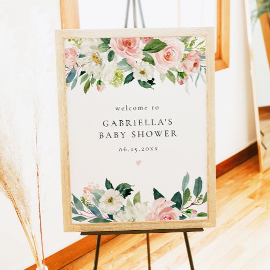 Elegant Blush Roze Bloemen Meisje Baby shower Welk Poster