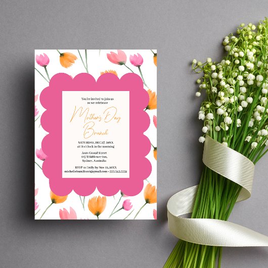 Elegant Blush Roze Bloemen Moederdag brunch Kaart