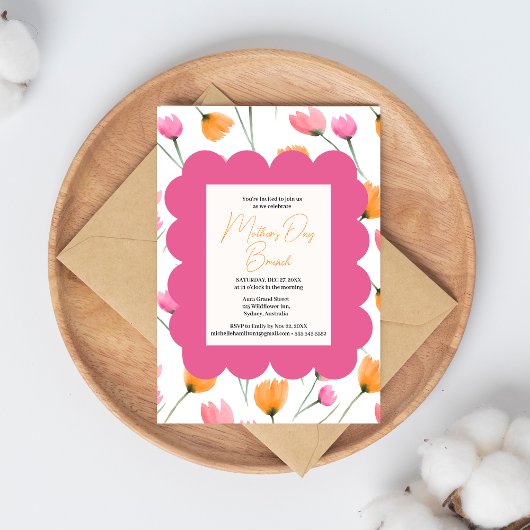 Elegant Blush Roze Bloemen Moederdag brunch Kaart