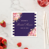 Elegant Blush Roze Bloemen Navy Blauwe Strepen Servet (Insitu)