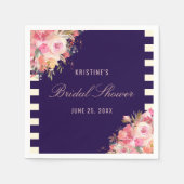 Elegant Blush Roze Bloemen Navy Blauwe Strepen Servet (Voorkant)