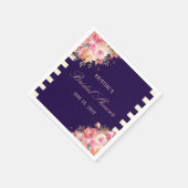 Elegant Blush Roze Bloemen Navy Blauwe Strepen Servet (Hoek)