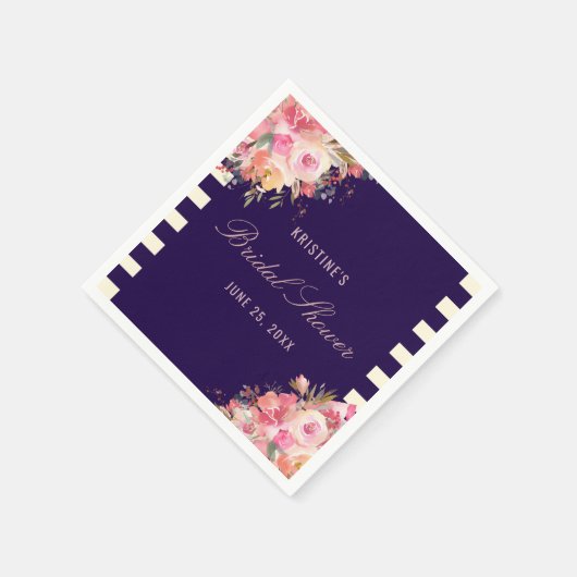 Elegant Blush Roze Bloemen Navy Blauwe Strepen Servet (Hoek)