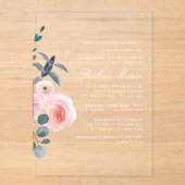 Elegant Blush Roze Bloemen Quinceañera Acryl Uitnodigingen (Voorkant)
