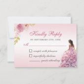 Elegant Blush Roze Bloemen Quinceañera RSVP Kaartje (Voorkant)