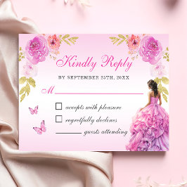 Elegant Blush Roze Bloemen Quinceañera RSVP Kaartje