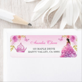 Elegant Blush Roze Bloemen Quinceañera Terug Etiket