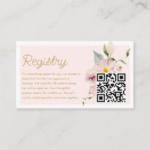 Elegant Blush Roze Bloemen Register QR Code Kaart