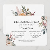 Elegant Blush Roze Bloemen repetitie diner Kaart (Voorkant / Achterkant)