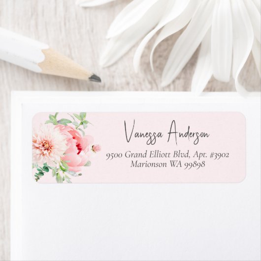 Elegant Blush Roze Bloemen Retouradres Etiket (Insitu)