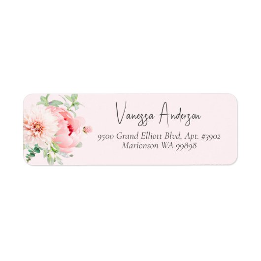 Elegant Blush Roze Bloemen Retouradres Etiket (Voorkant)