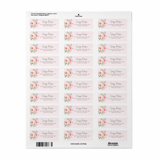 Elegant Blush Roze Bloemen Retouradres Etiket (Full Sheet)