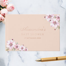 Elegant Blush Roze Bloemen Rozen Baby shower Gastenboek