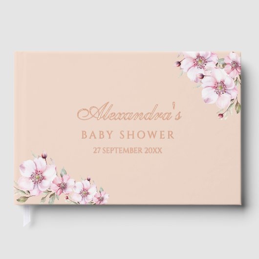 Elegant Blush Roze Bloemen Rozen Baby shower Gastenboek (Voorkant)