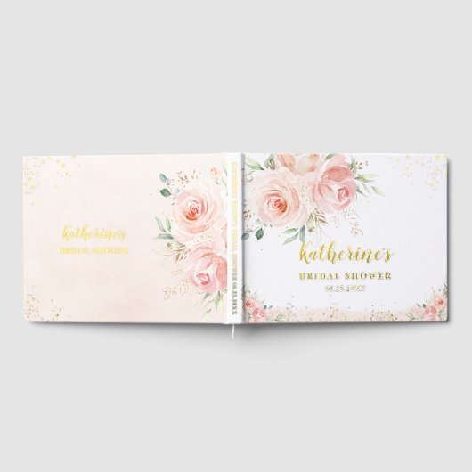 Elegant Blush Roze Bloemen Rozen Vrijgezellenfeest Gastenboek (Volledig)