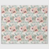 Elegant Blush Roze Bloemen Salie Groen Blad Cadeaupapier (Vlak)