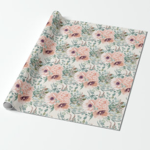 Elegant Blush Roze Bloemen Salie Groen Blad Cadeaupapier