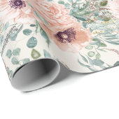 Elegant Blush Roze Bloemen Salie Groen Blad Cadeaupapier (Rol Hoek)