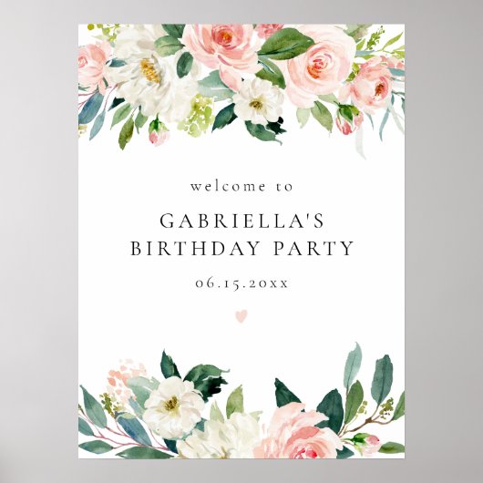 Elegant Blush Roze Bloemen Verjaardagsfeestje Welk Poster (Voorkant)